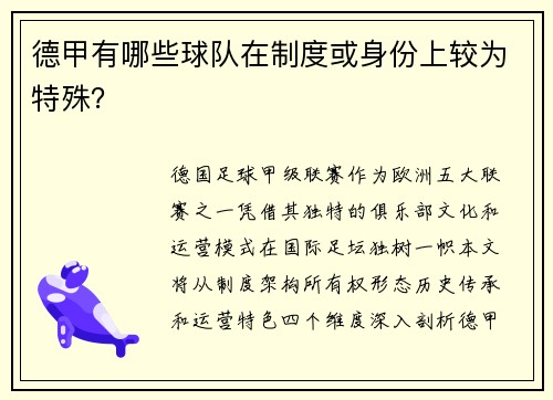 德甲有哪些球队在制度或身份上较为特殊？